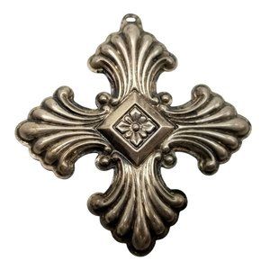 Vintage Reed And Barton Retired 1973 Silver Christmas Ornament Cross Snowflake